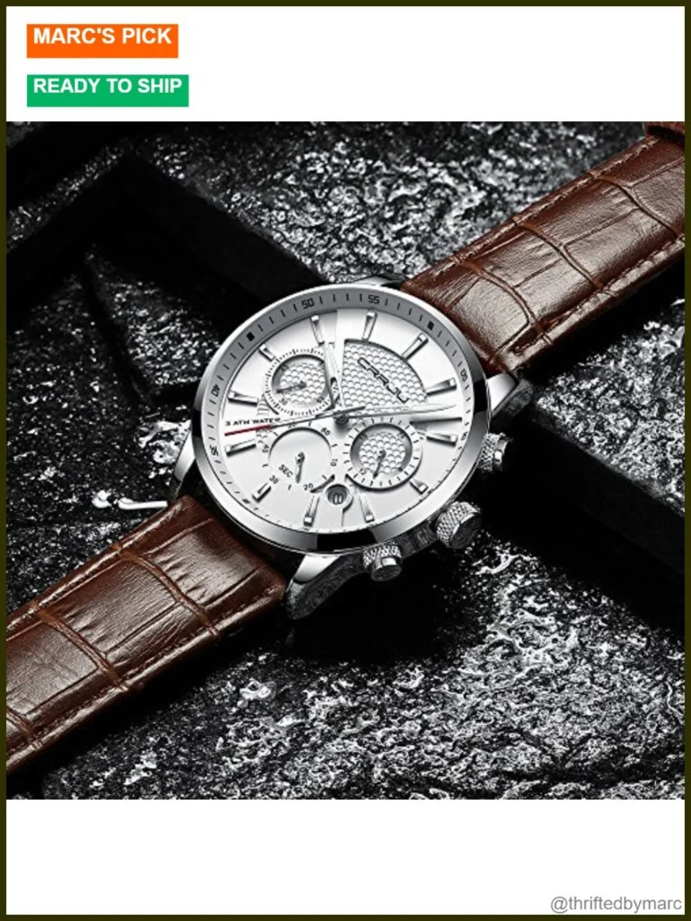 Men's Business Casual Chronograph Quartz Waterproof Leather Strap Wristwatch